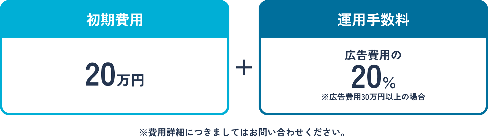 初期費用:15万円 運用手数料:広告費用の20%※広告費用30万円以上の場合