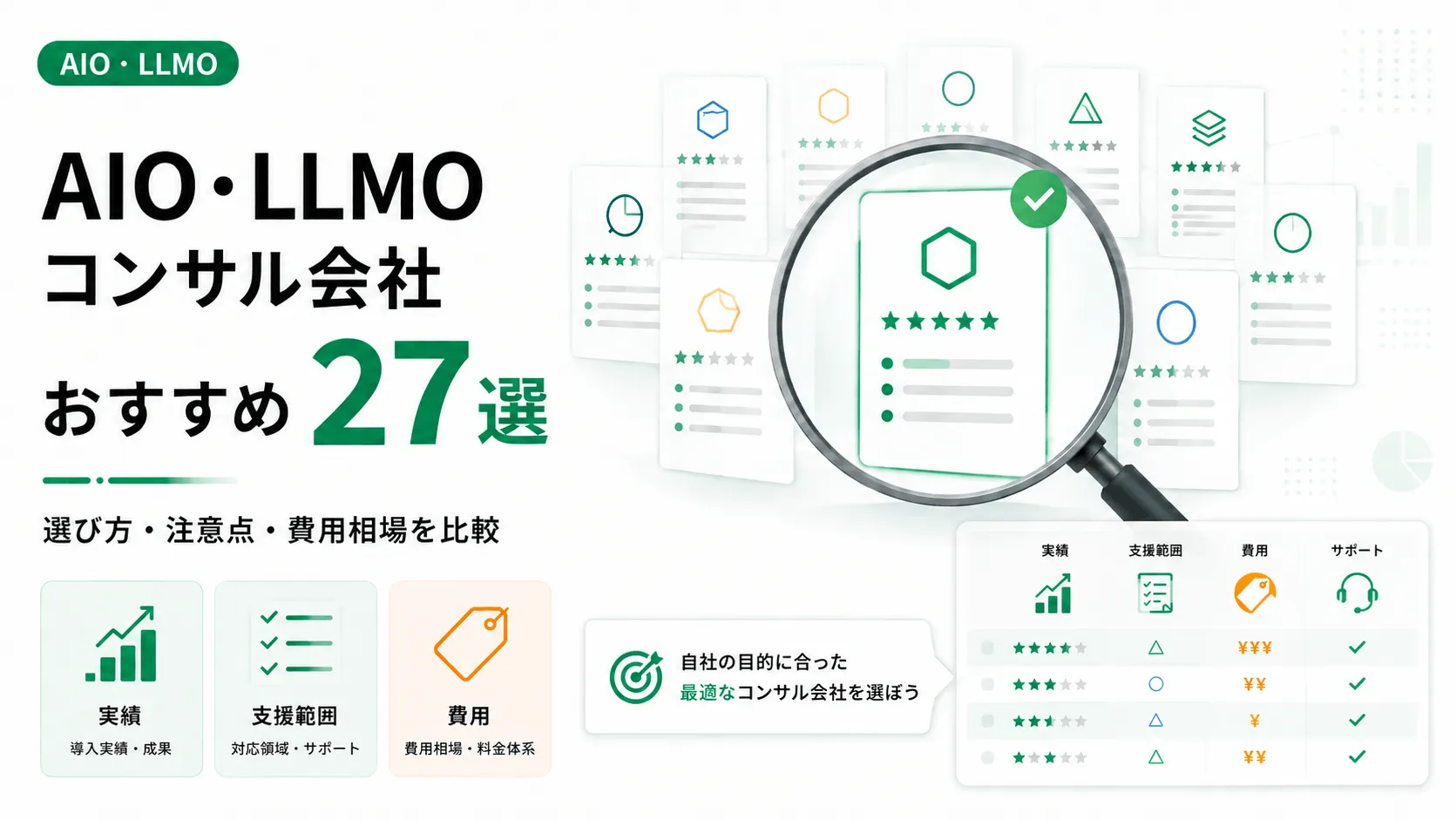 AIO・LLMOコンサル会社おすすめ27選｜選び方・注意点・費用相場を解説