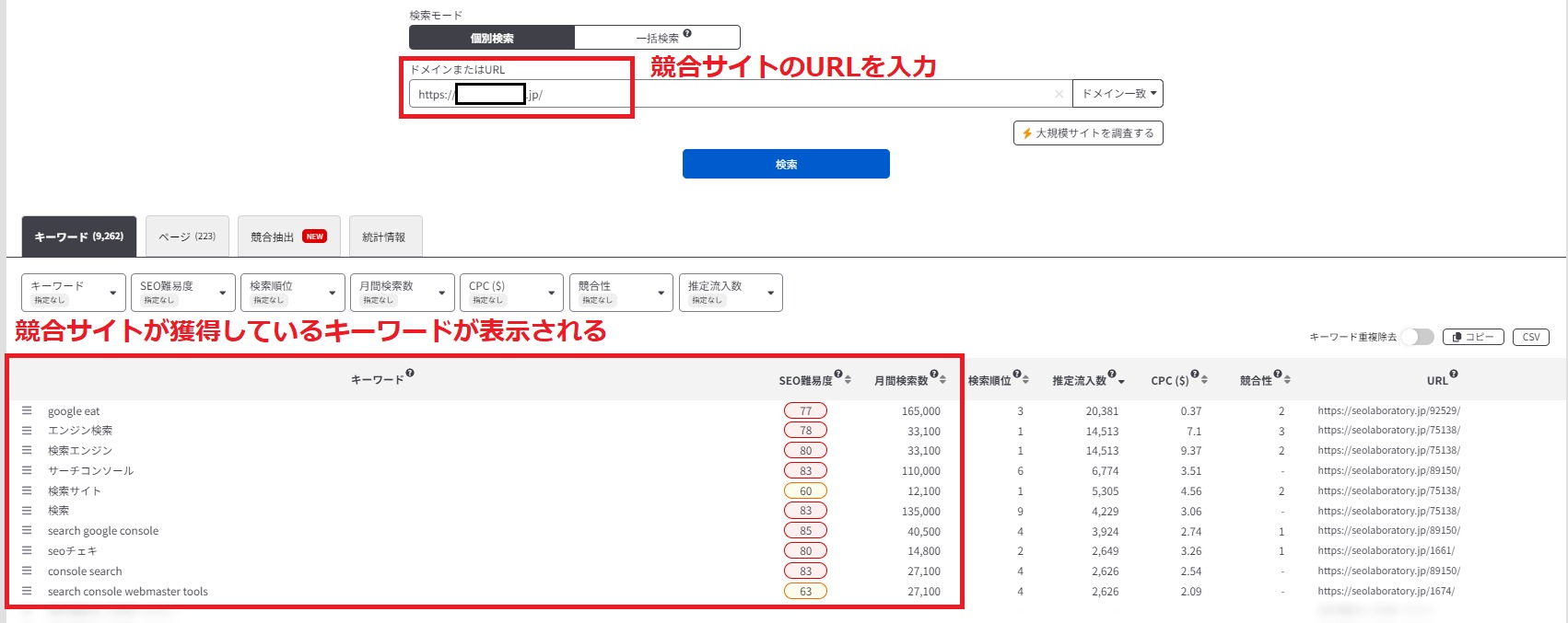 ラッコツールによる競合サイト分析